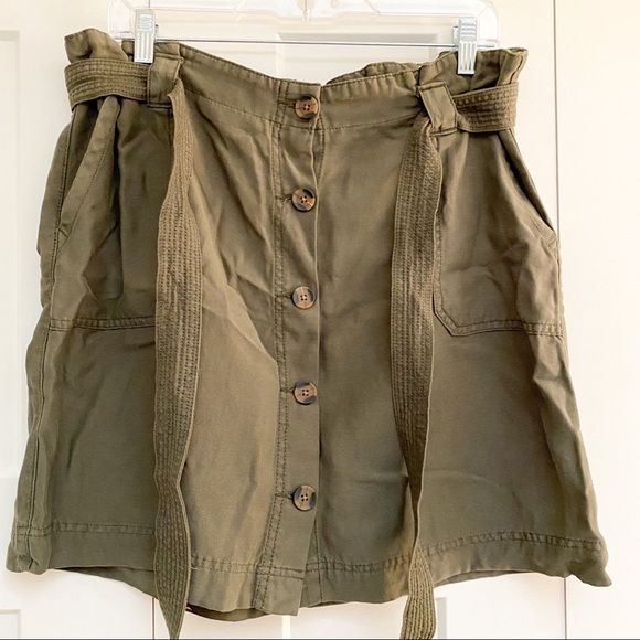 Maurices Button Front Paperbag Skirt army green cotton lyocell blend size 12 - Picture 4 of 7